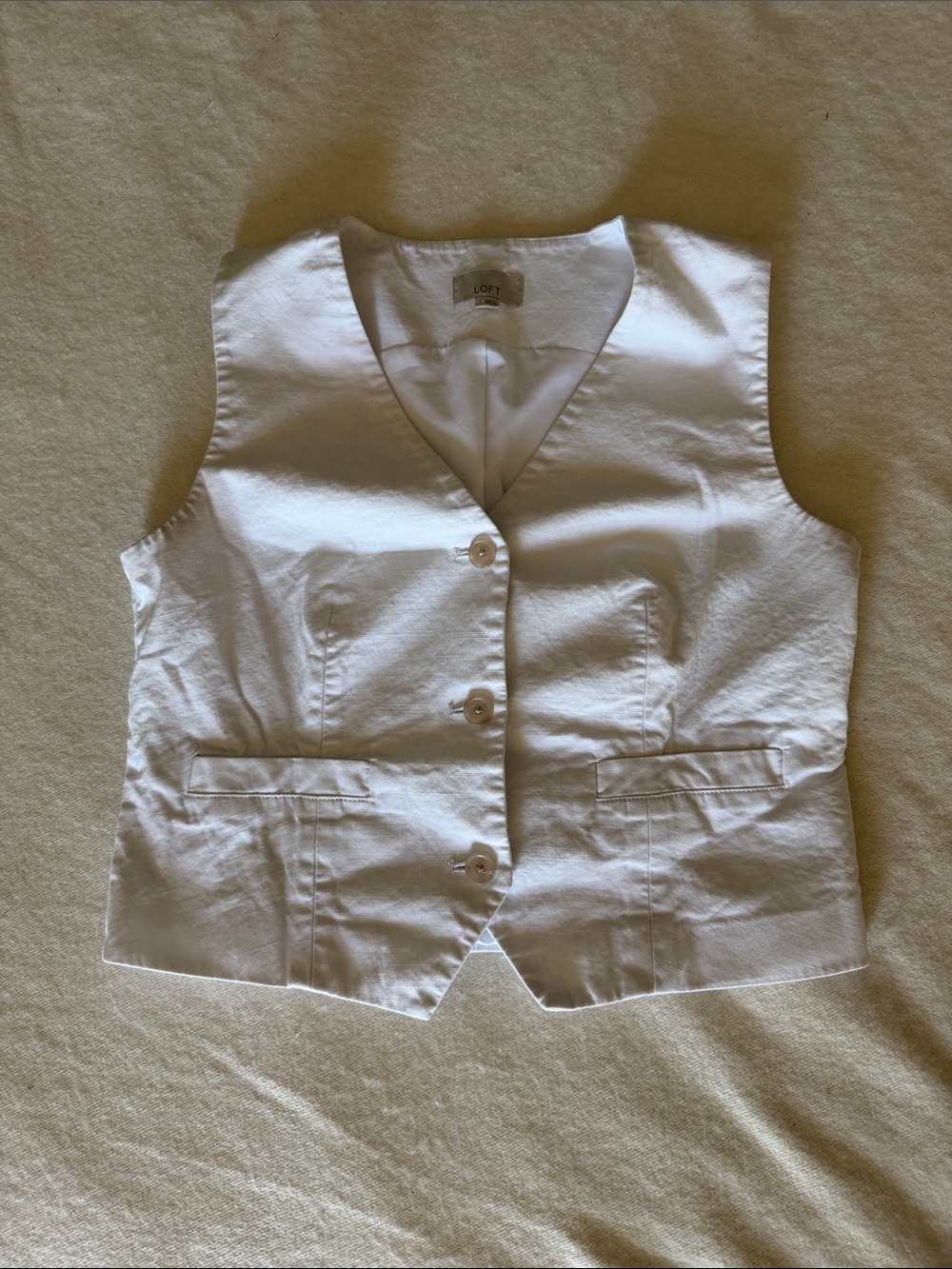 LOFT White V-Neck Button Front Tank Top Vest